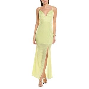 Line & Dot Sequin Maxi Gown Plunge V-Neck Slit Spaghetti Strap Lime Green XS NWT